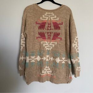 Ralph Lauren Tan Aztec Southwestern Sweater Cotton/Linen Blend Size L